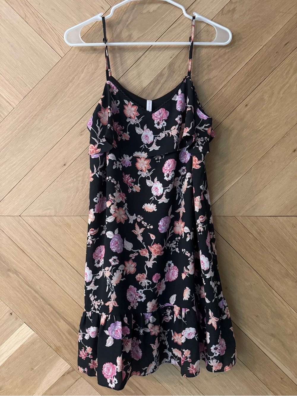Xhilaration Black Mini Dress with Pink Floral Print
